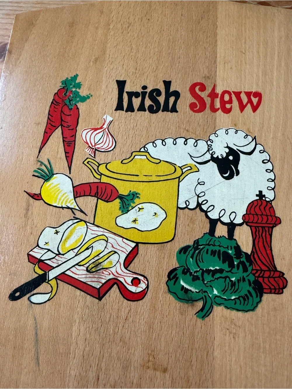 Vintage “Irish Stew” Wooden Cutting Board